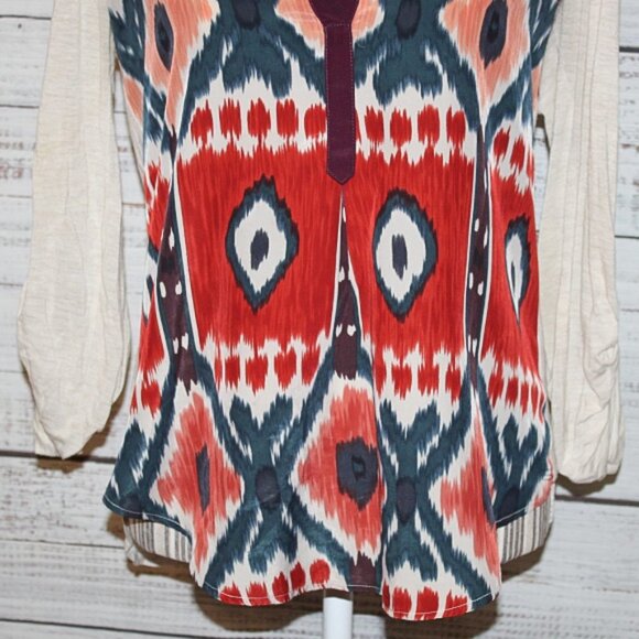 ANTHROPOLOGIE TINY Ikat Sima Top Cream Red Aztec Boho Tribal Mixed Media… - Picture 4 of 6